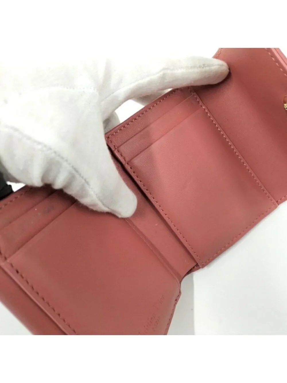 Dior Trifold Wallet Lady Lotus Leather Pink Coral
